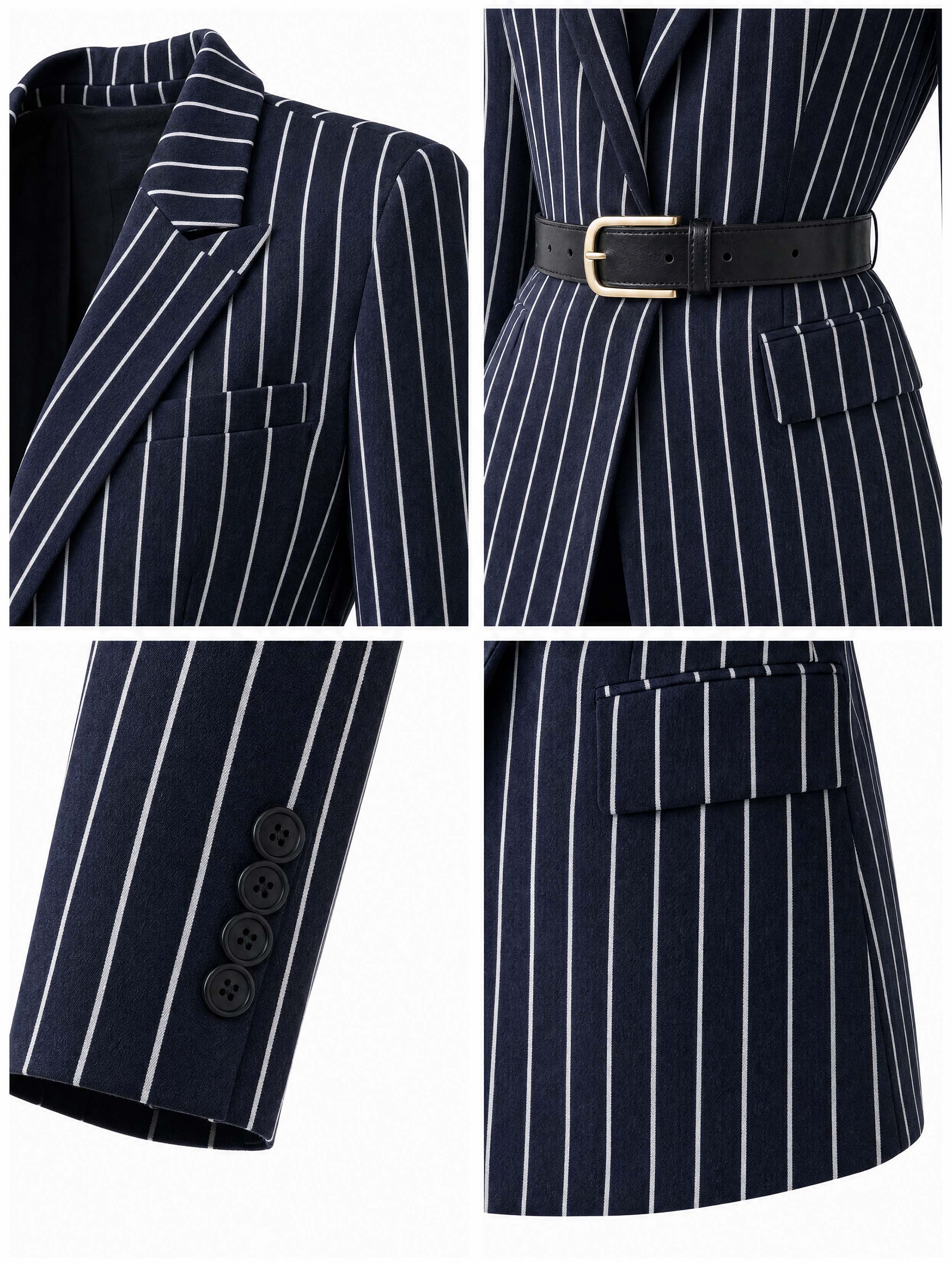 Vintage Striped Belted Blazer Jacket