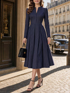 Vintage Stripe V‑Neck Flare Midi Dress