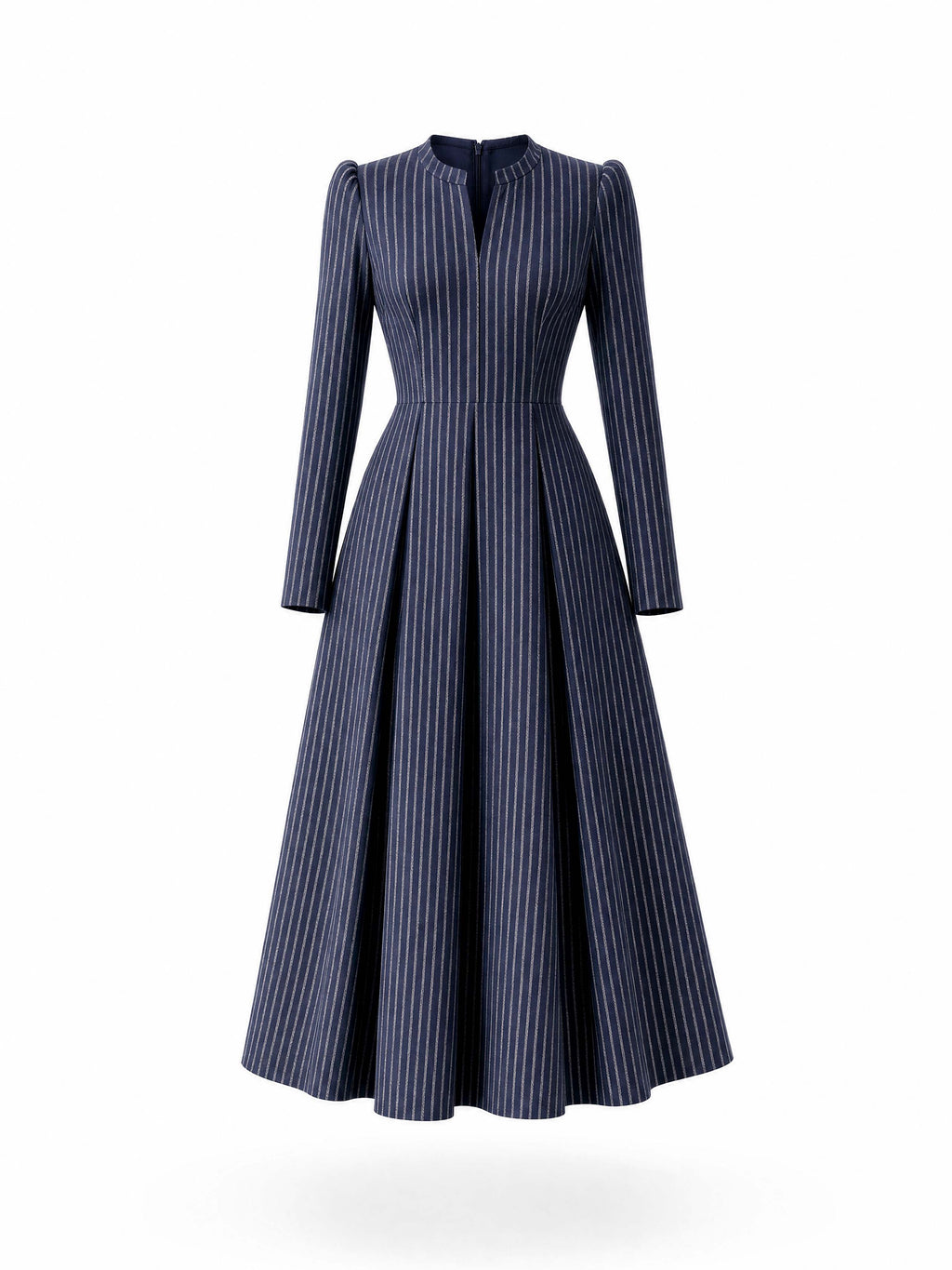 Vintage Stripe V‑Neck Flare Midi Dress