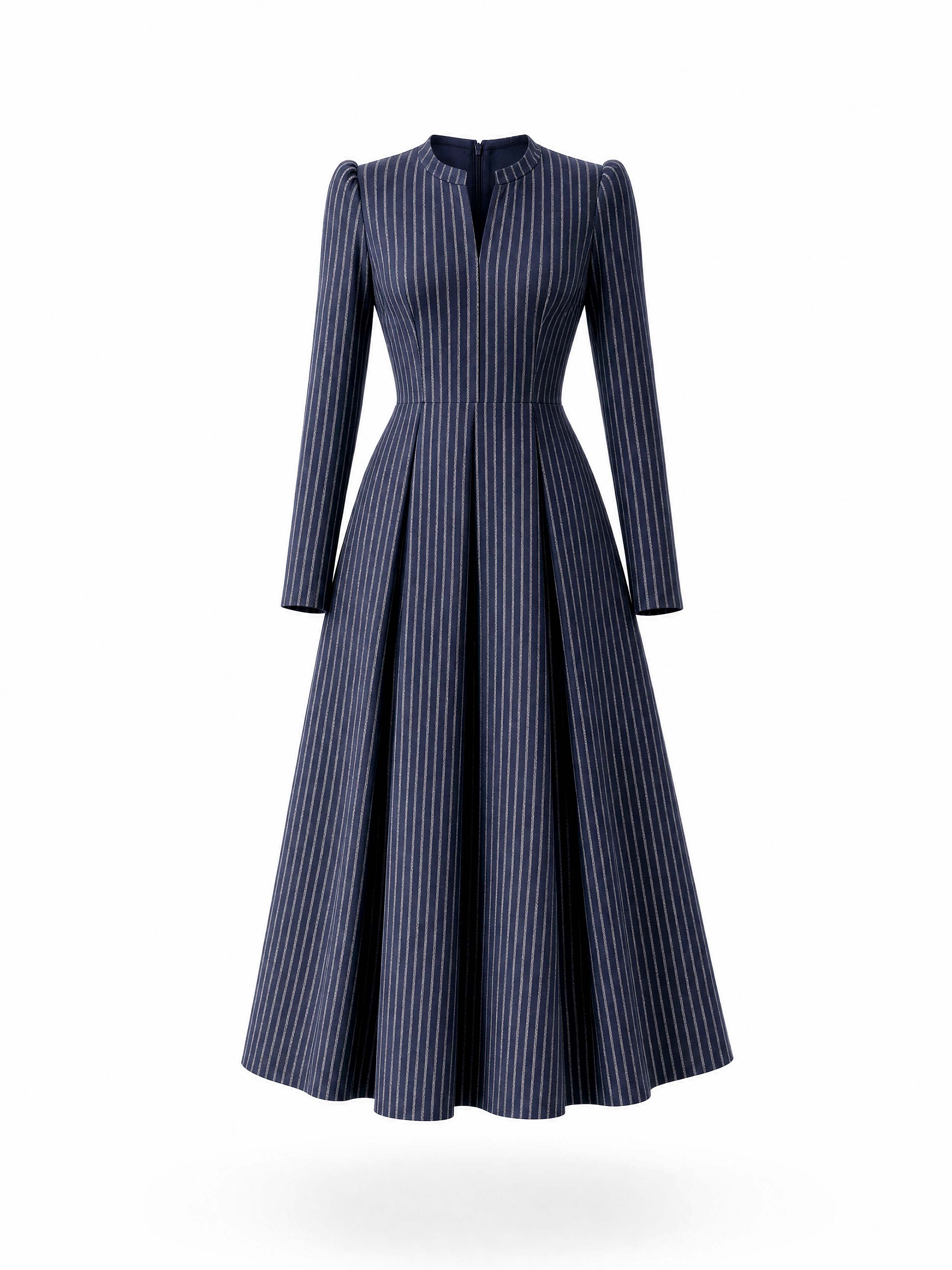 Vintage Stripe V‑Neck Flare Midi Dress