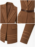 Vintage Stitched Blazer Pencil Skirt Suit