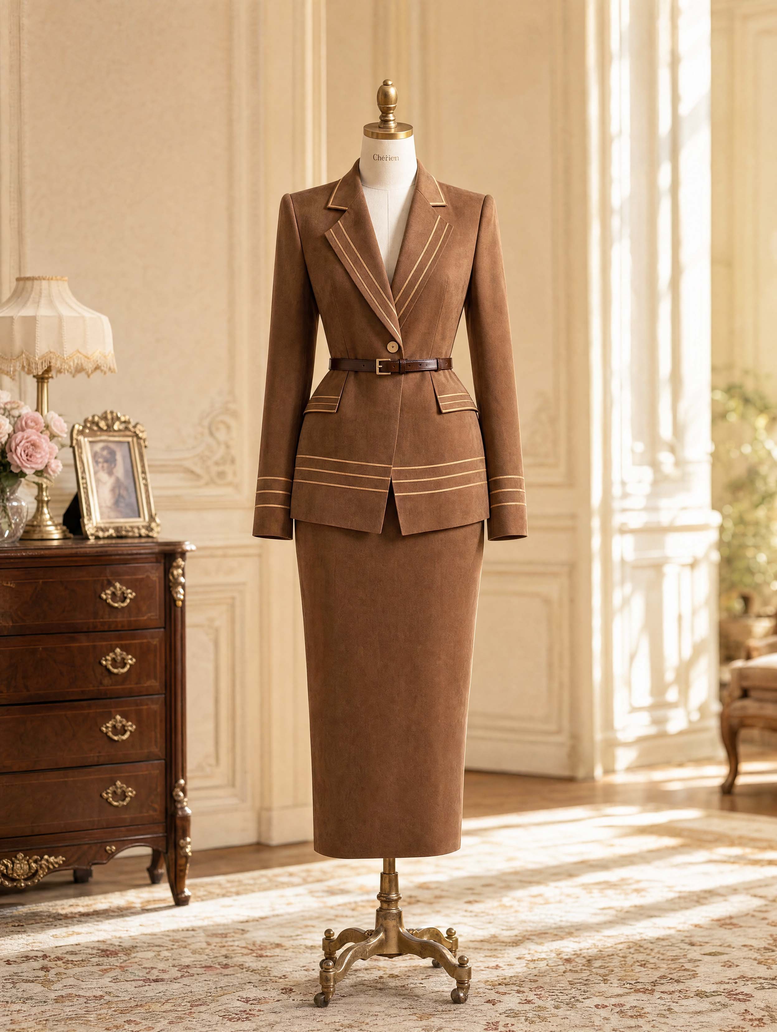 Vintage Stitched Blazer Pencil Skirt Suit