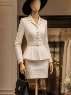 Vintage Ivory Tweed Peplum Jacket & Skirt Set
