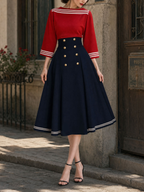 Vintage Nautical‑Style Top & Midi Skirt Set