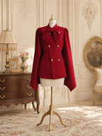 Vintage Bow‑Tie Cape Wool Blend Coat