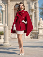 Vintage Bow‑Tie Cape Wool Blend Coat