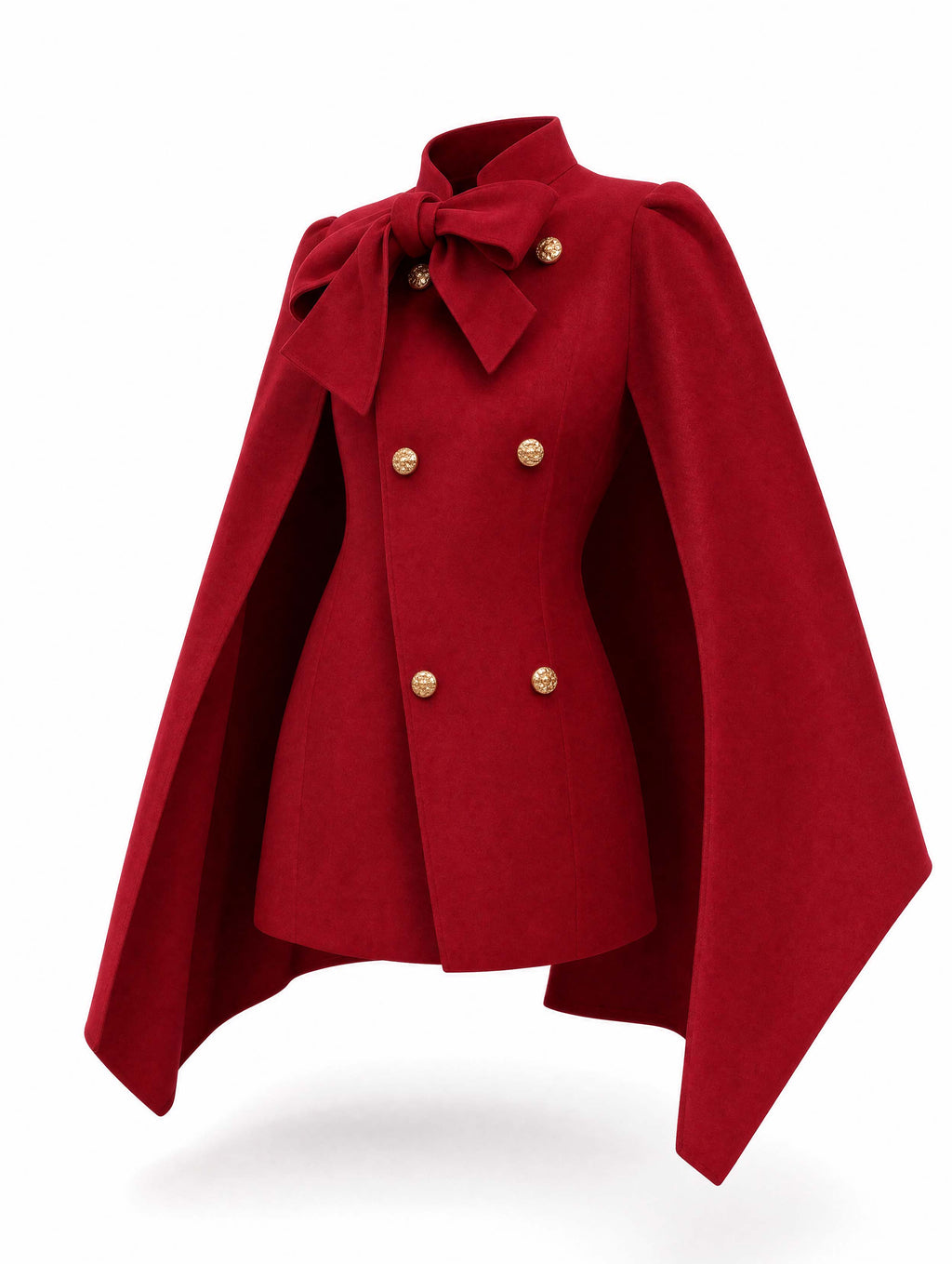 Vintage Bow‑Tie Cape Wool Blend Coat
