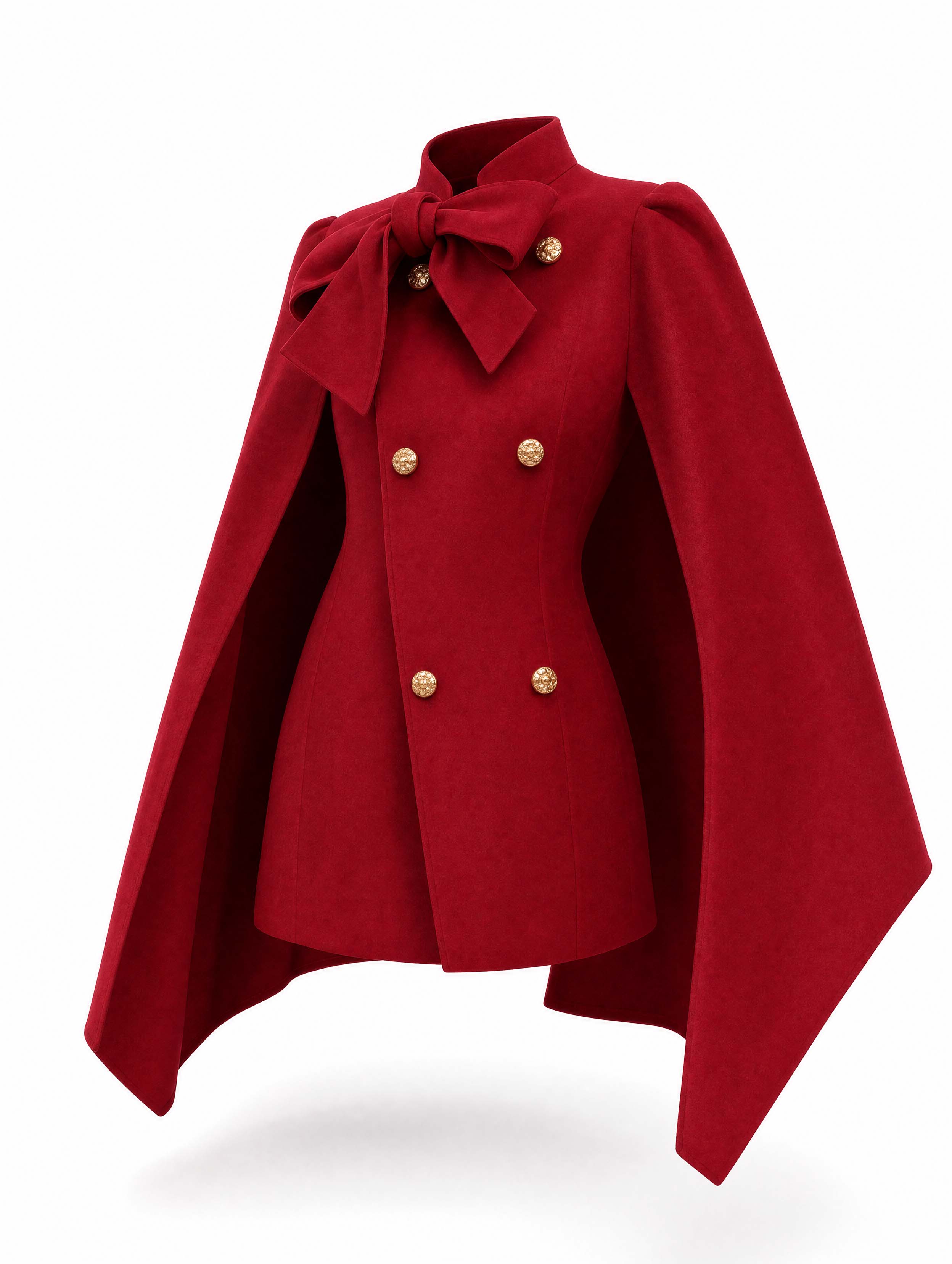 Vintage Bow‑Tie Cape Wool Blend Coat