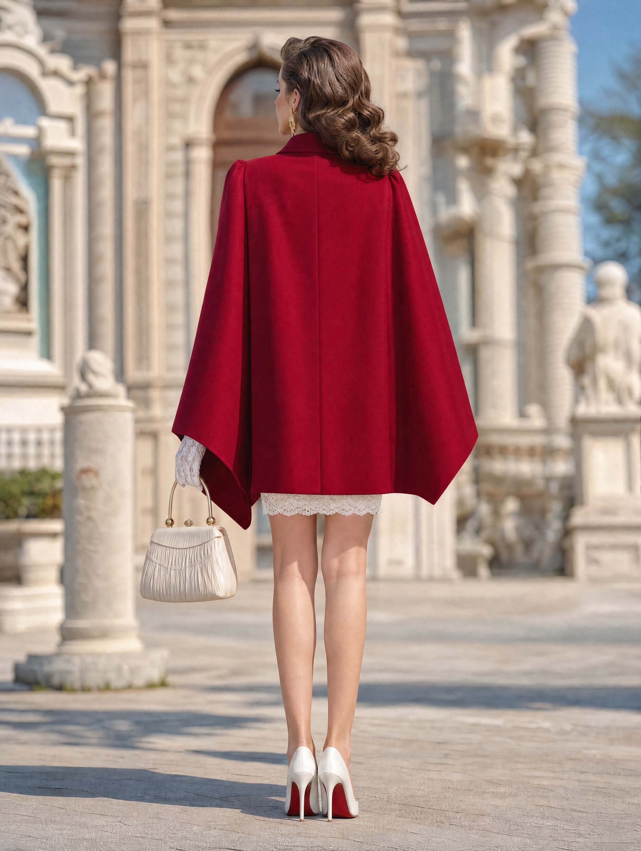 Vintage Bow‑Tie Cape Wool Blend Coat