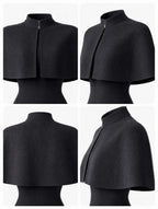 Vintage Cape Stand Collar Midi Bodycon Dress