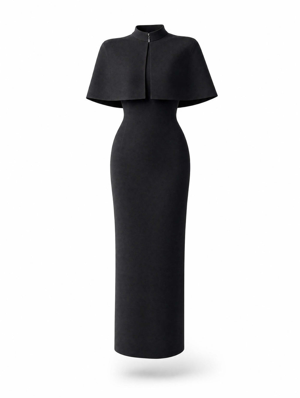 Vintage Cape Stand Collar Midi Bodycon Dress