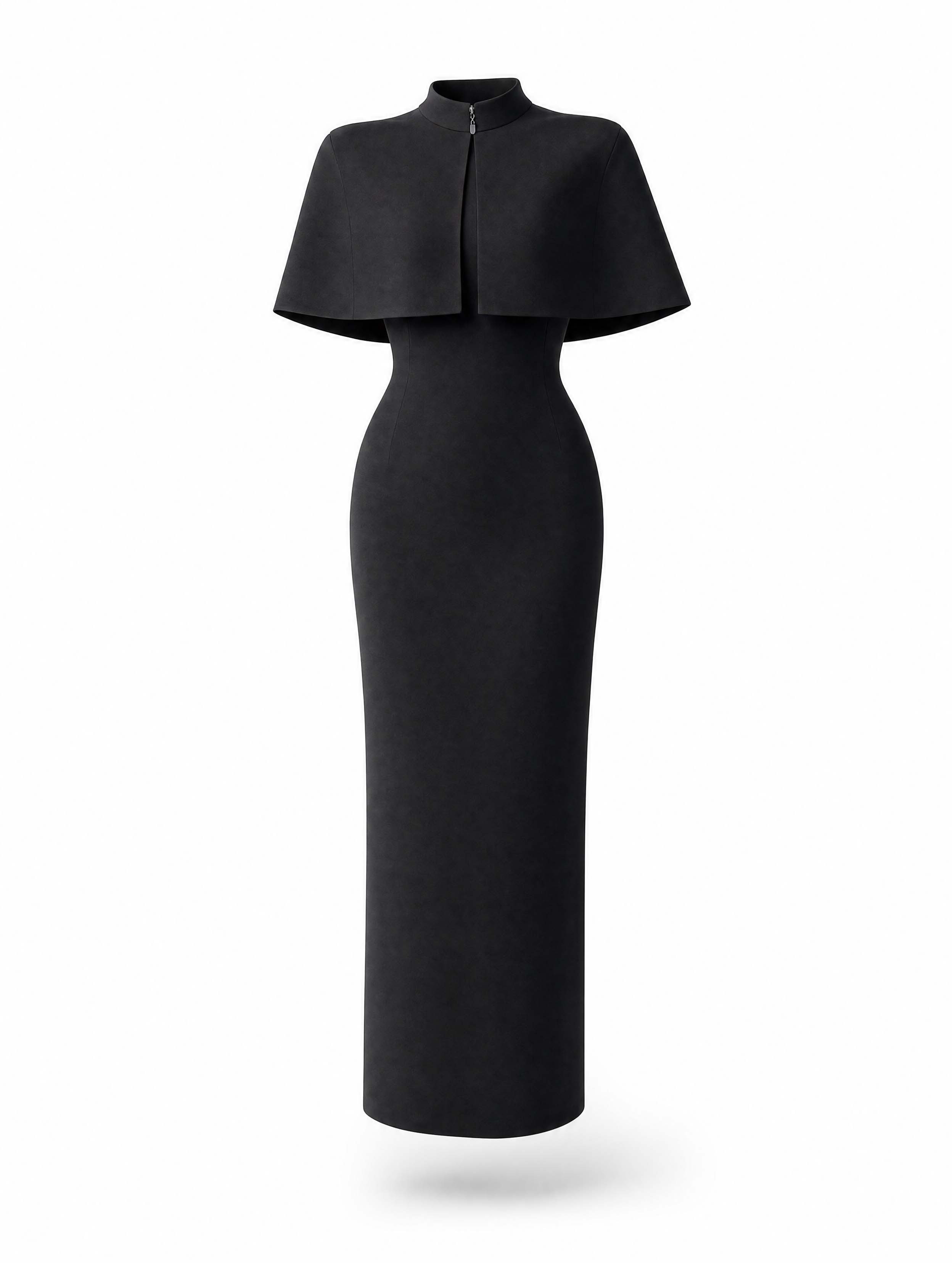 Vintage Cape Stand Collar Midi Bodycon Dress