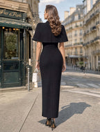 Vintage Cape Stand Collar Midi Bodycon Dress
