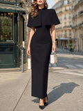 Vintage Cape Stand Collar Midi Bodycon Dress
