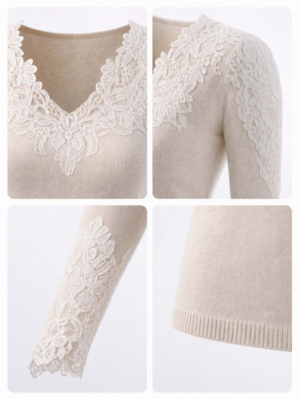 Vintage Lace V‑Neck Long Sleeve Knit Top