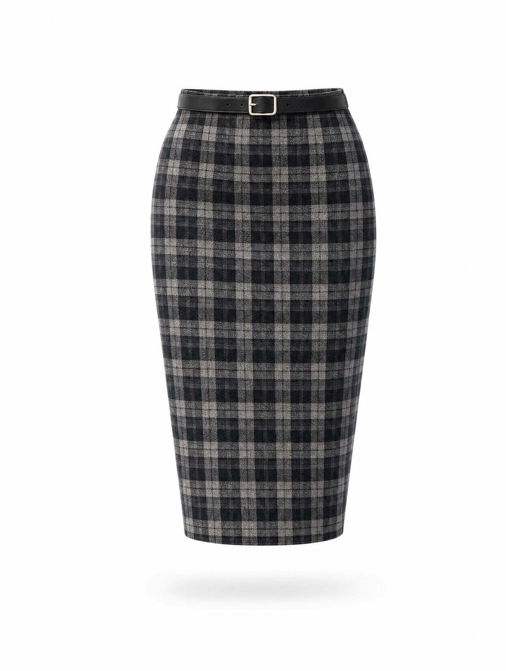 Vintage Grey Plaid High Waist Midi Pencil Skirt