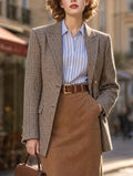 Vintage Plaid Notched Lapel Blazer Jacket