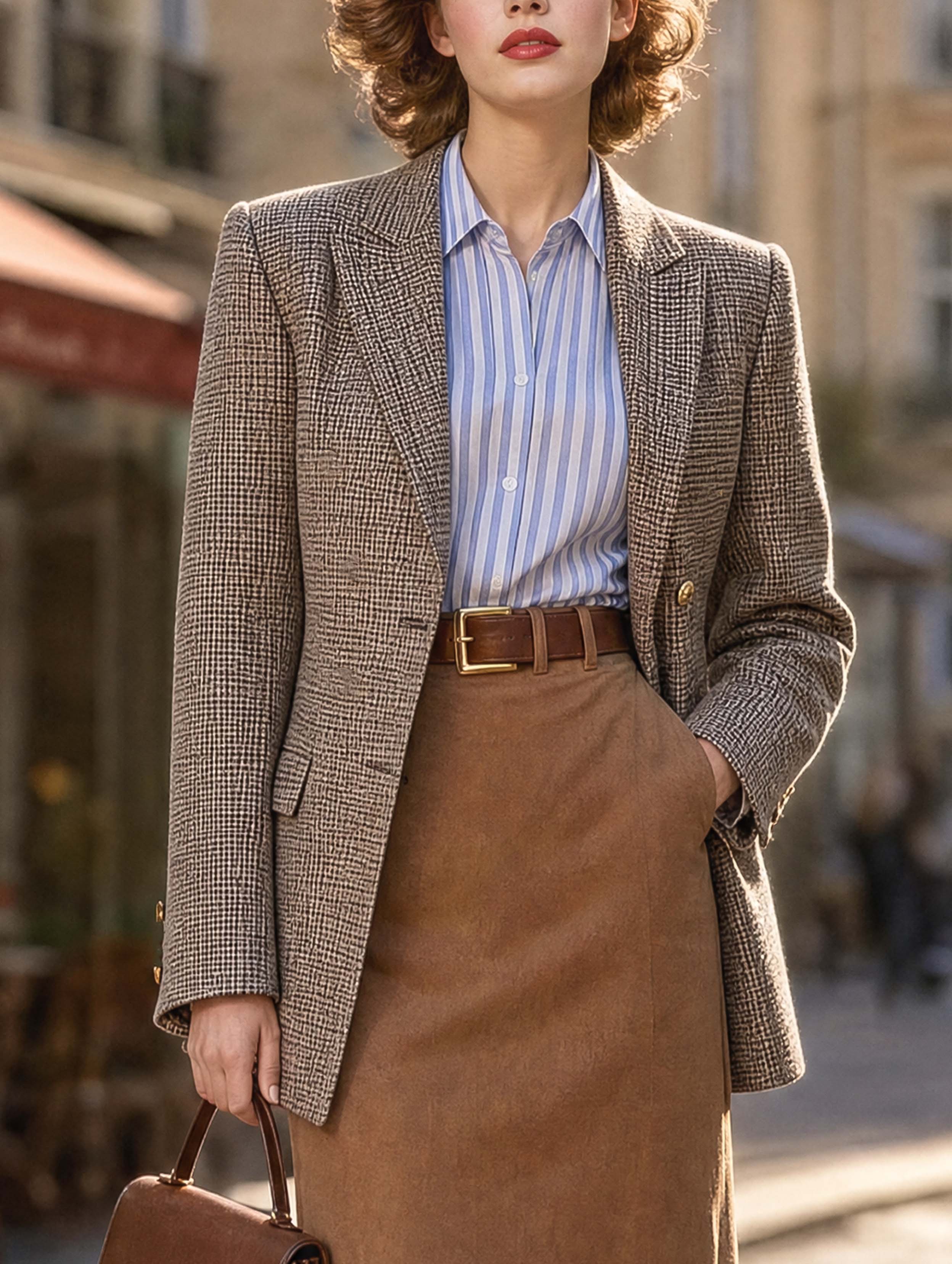 Vintage Plaid Notched Lapel Blazer Jacket