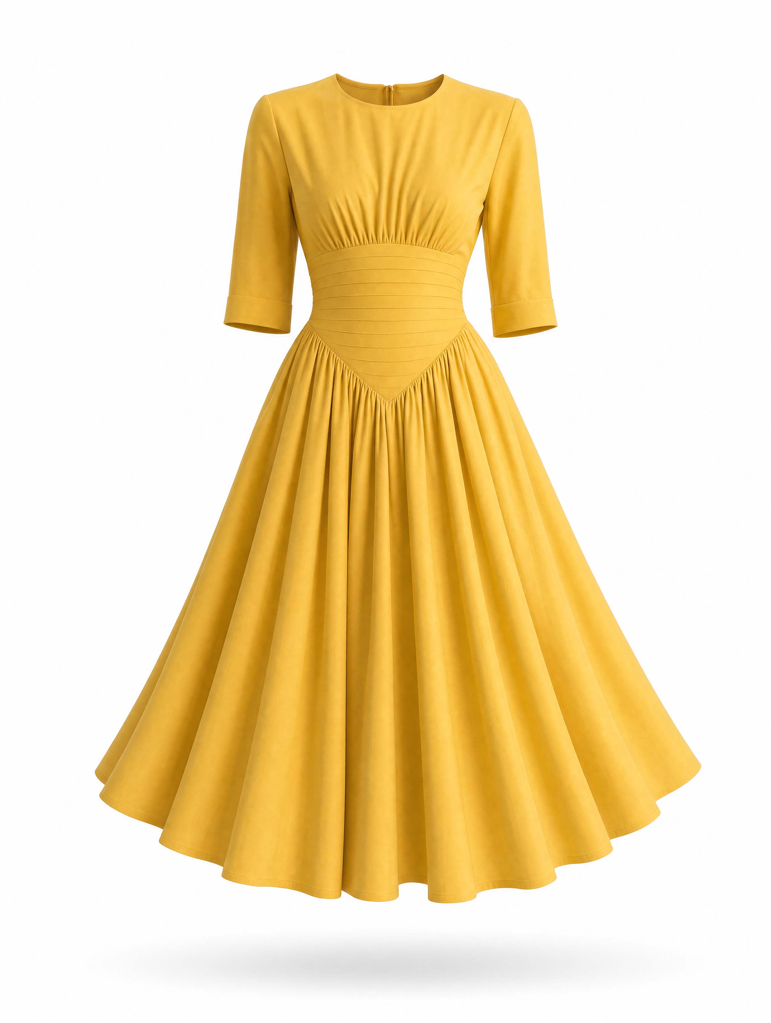 Vintage Pleated Waist Flowy Midi Dress