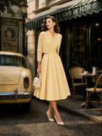 French Vintage Soft Yellow Fitted Knit Cardigan