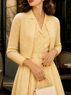 French Vintage Soft Yellow Fitted Knit Cardigan