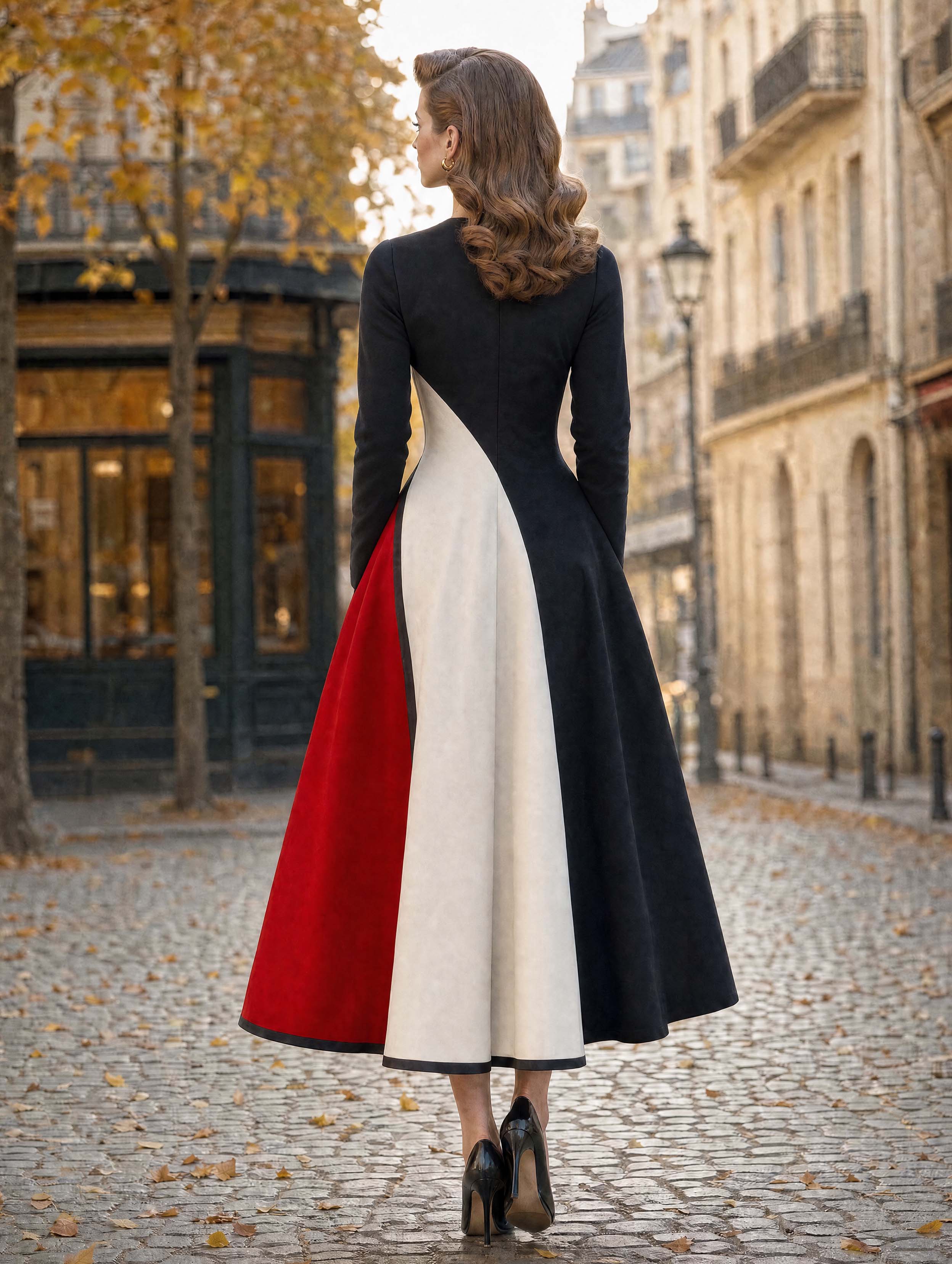 Vintage Tricolor Geometric Midi Dress