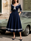 Retro 1950s Nautical Sailor A -Line Swing Midi Dress
