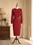 Vintage Wine Midi Business Skirt Set