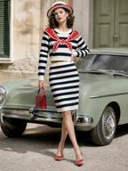 Vintage Nautical Navy & White Striped Knit Two-Piece Set