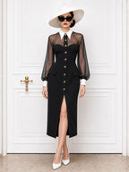 Vintage Mesh‑panel Slit Midi Dress