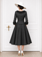 Vintage Low‑Neck Lace‑Trim Skirt Set
