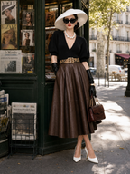 Vintage Deep‑V Neck Knit Puff‑Sleeve Top