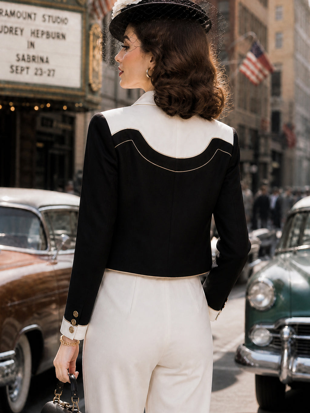 Vintage Black Cream Contrast-Trim Jacket