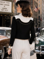 Vintage Black Cream Contrast-Trim Jacket