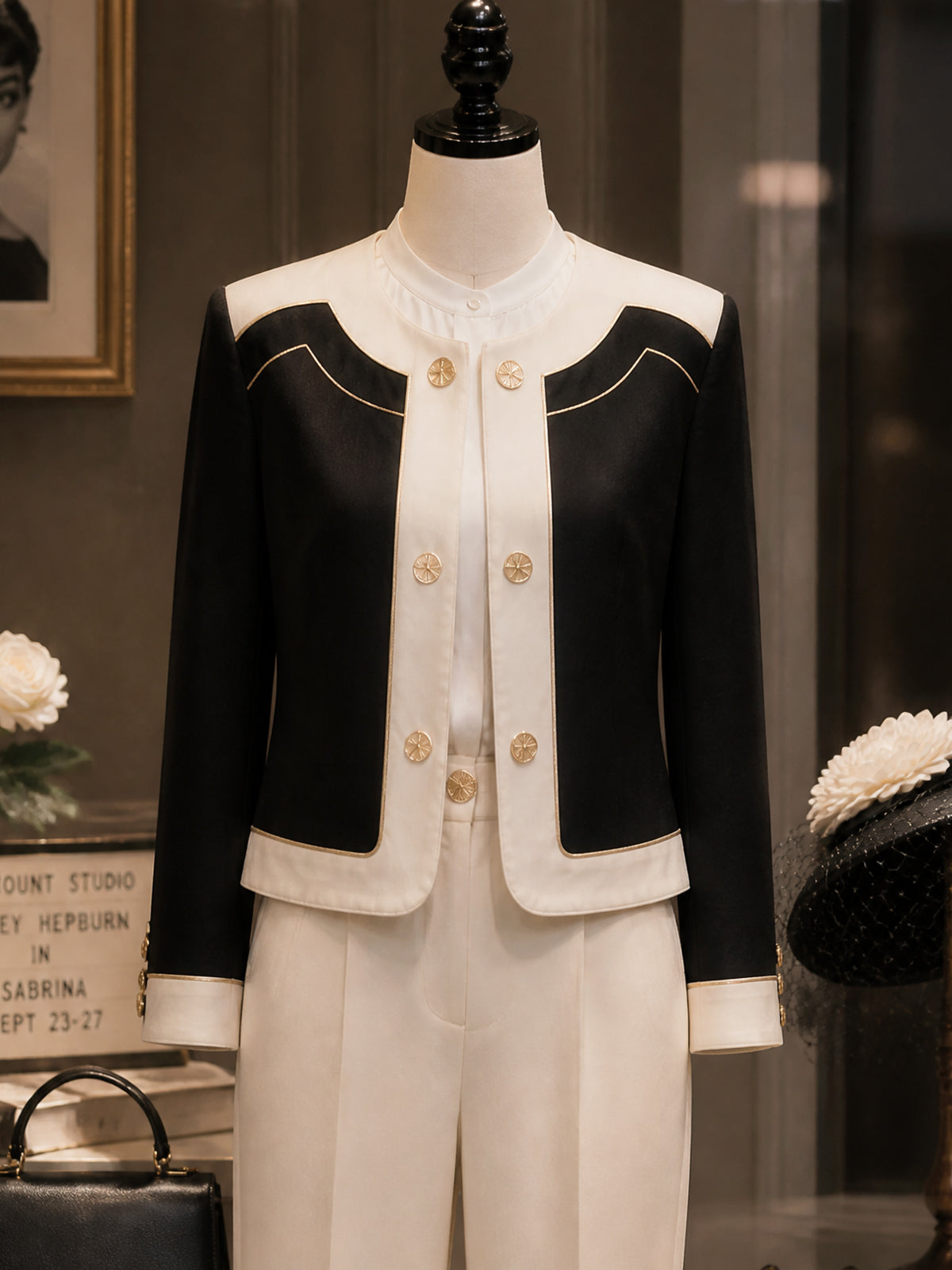 Vintage Black Cream Contrast-Trim Jacket