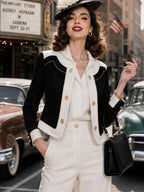 Vintage Black Cream Contrast-Trim Jacket