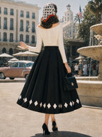 Vintage Ivory Heart Black Midi Dress