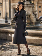 Vintage Polka Dot Tie Neck Midi Dress Long Sleeve Lace Waist A‑Line Midi Dress