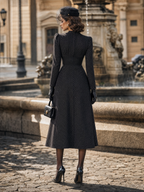 Vintage Polka Dot Tie Neck Midi Dress Long Sleeve Lace Waist A‑Line Midi Dress