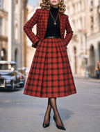 Vintage Plaid Blazer Midi Skirt Outfit