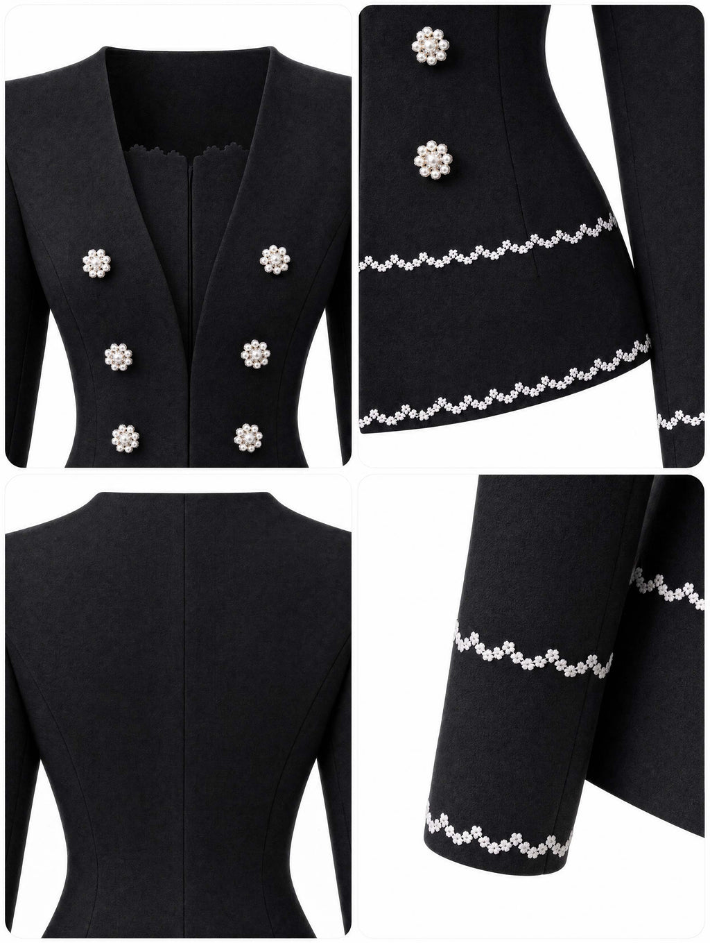 Vintage Faux Two‑Piece Pearl Trim Tweed Blazer
