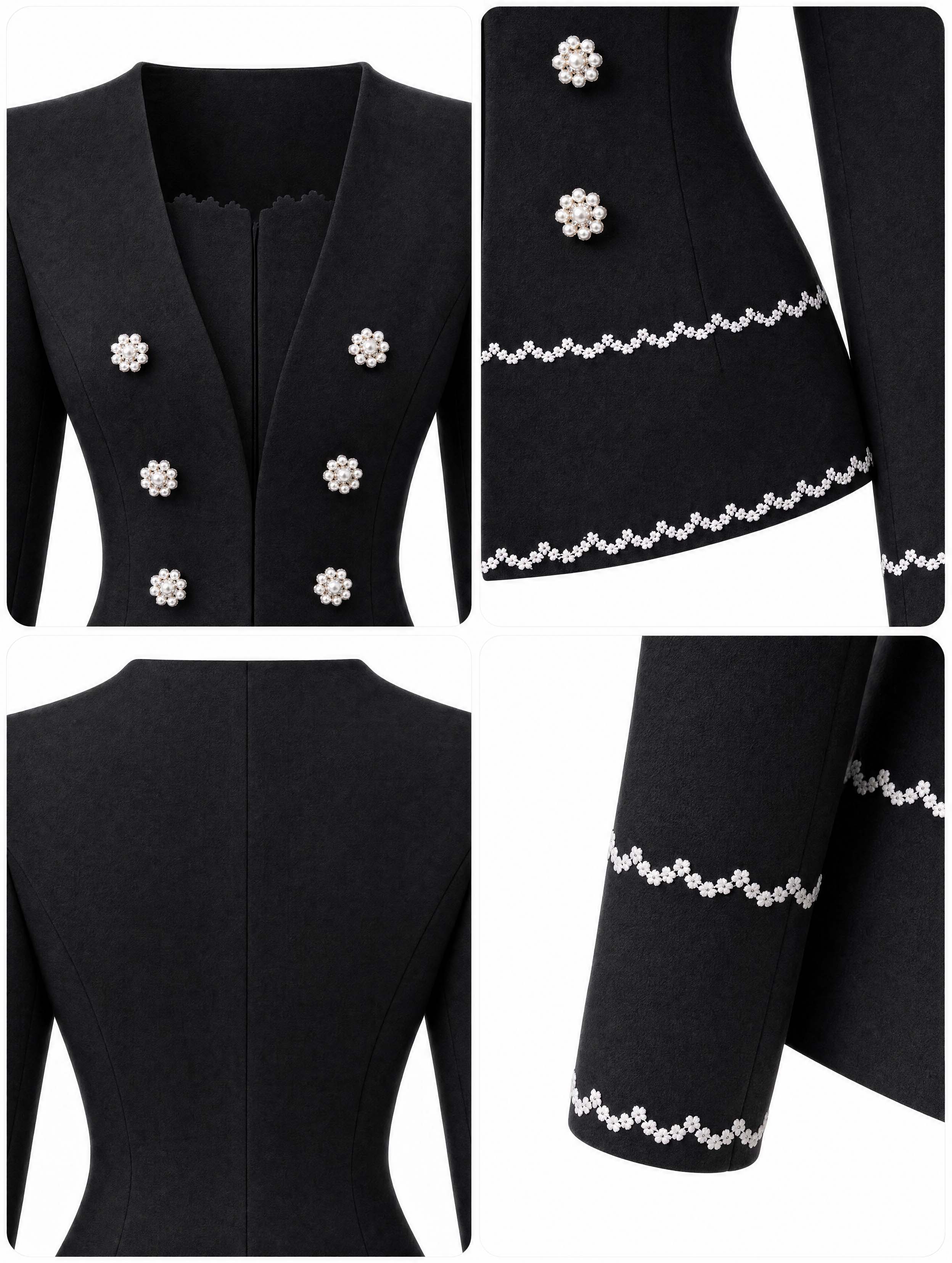 Vintage Faux Two‑Piece Pearl Trim Tweed Blazer