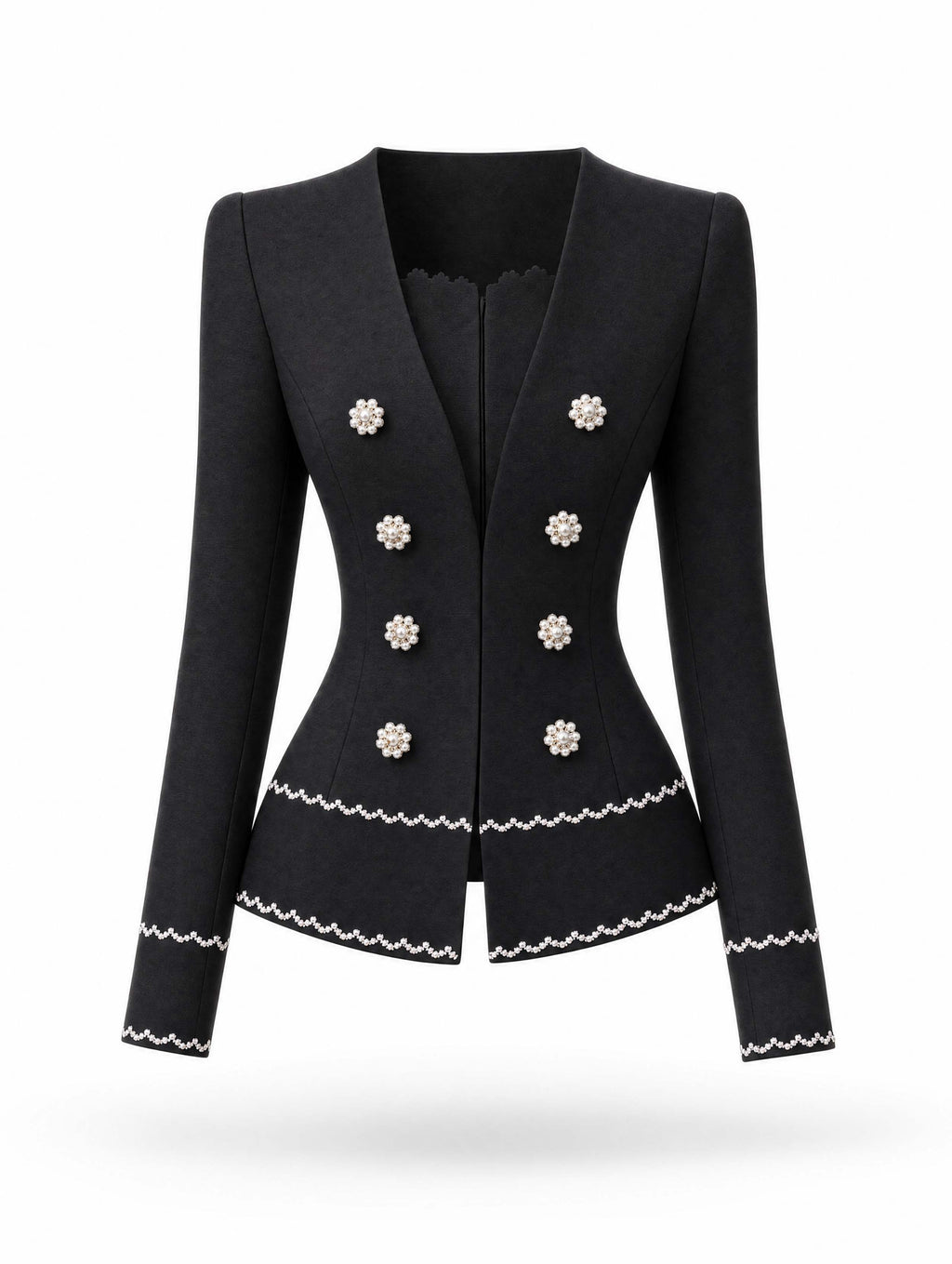 Vintage Faux Two‑Piece Pearl Trim Tweed Blazer