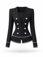 Vintage Faux Two‑Piece Pearl Trim Tweed Blazer
