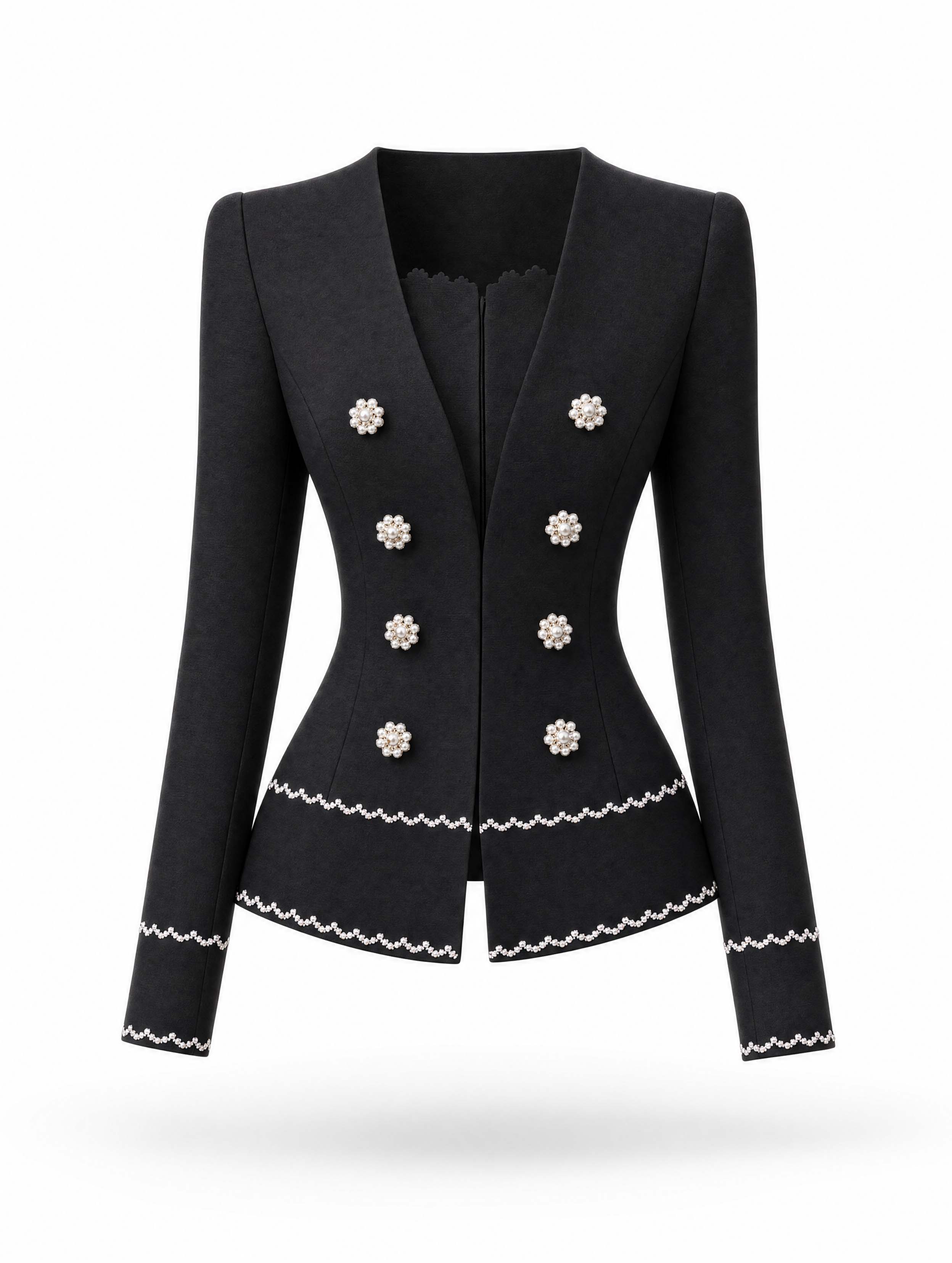 Vintage Faux Two‑Piece Pearl Trim Tweed Blazer