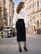 Vintage Ruffle Bow Long Sleeve Blouse
