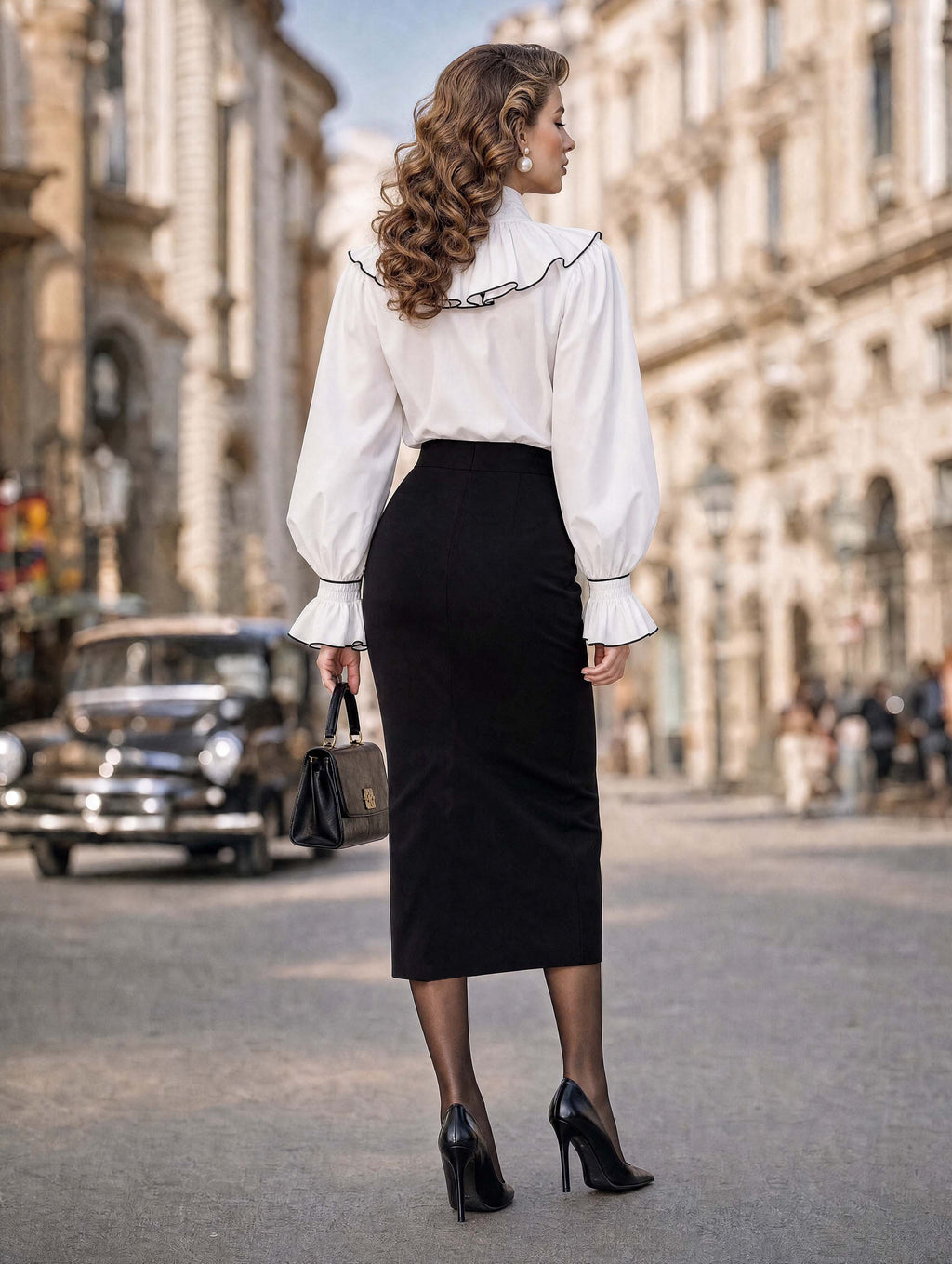 Vintage High Waist Midi Pencil Skirt
