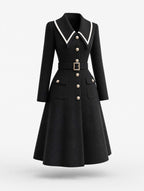 Vintage Collared Belted Midi Coat Dress