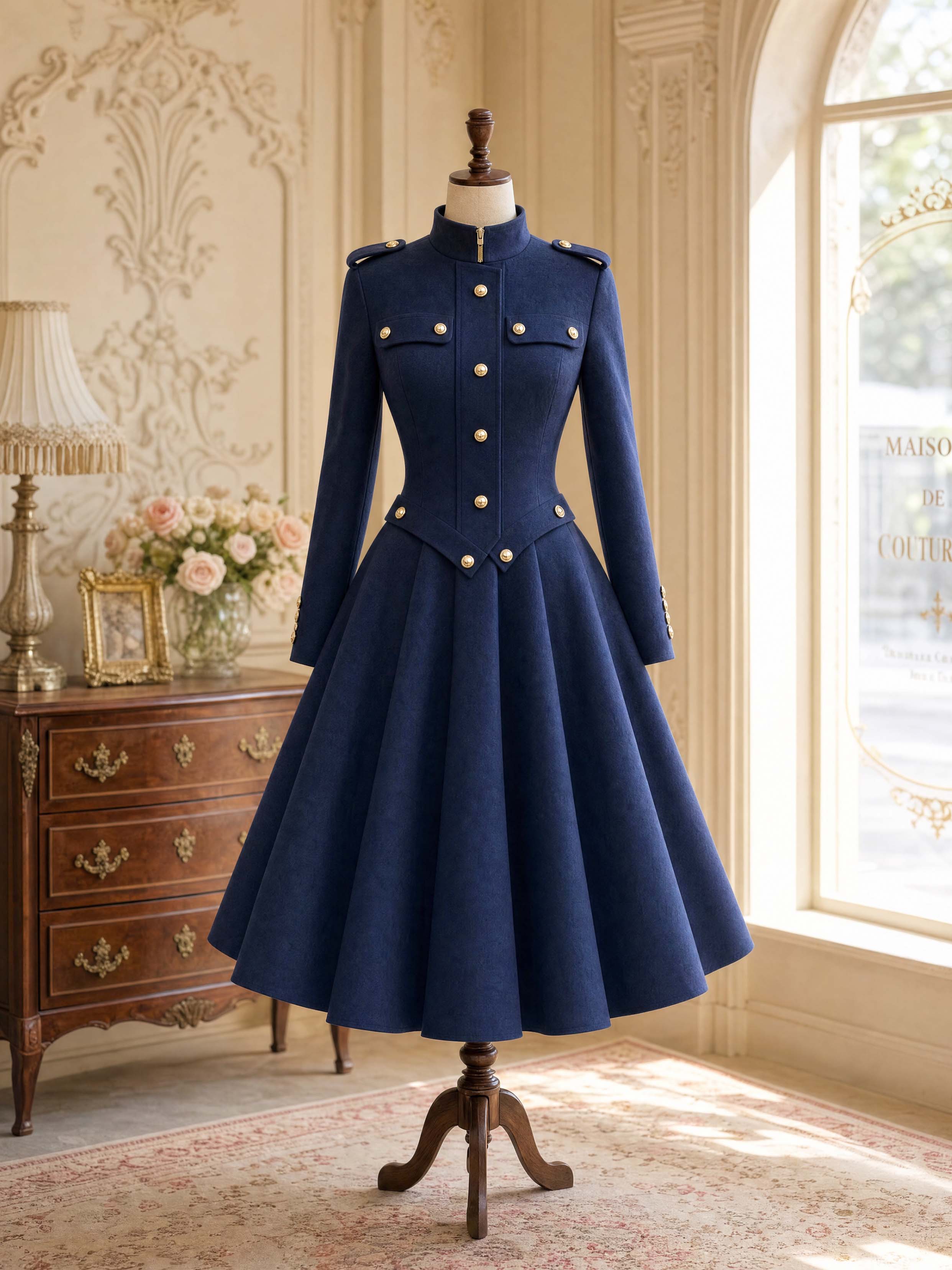 Vintage Military Midi Button Dress