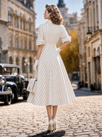 Vintage Striped Midi Shirt Dress